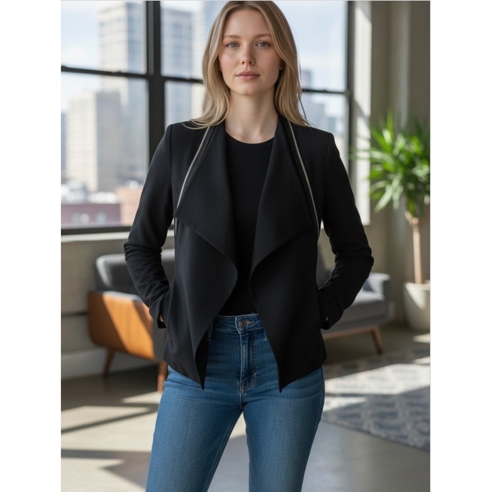 UNTTLD Zipper Detail Shoulder Pad Blazer Women's S Black Power Dressing